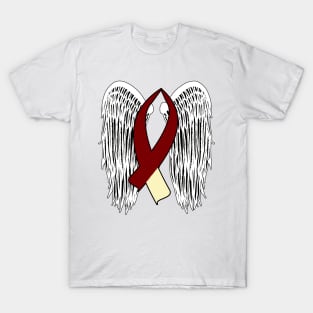 Winged Awareness Ribbon (Burgundy & Cream) T-Shirt